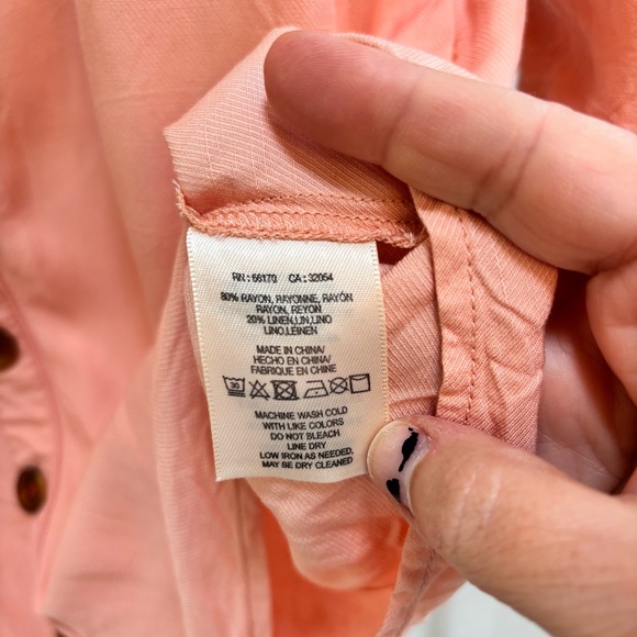 Anthropologie Maeve Orange Pink Peach Alanis Blouse linen Blend Size 10 Cottage - Picture 8 of 9